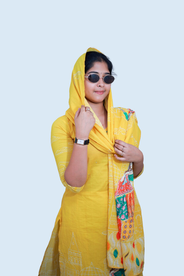mul cotton yellow 3 piece suit set with dupatta mul cotton yellow 3 piece suit set with dupatta