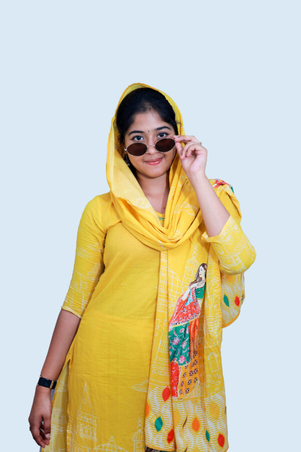 mul cotton yellow 3 piece suit set with dupatta mul cotton yellow 3 piece suit set with dupatta